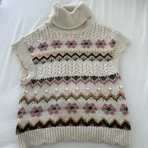 Mango Cream and Pink Patterned Turtleneck Sweater